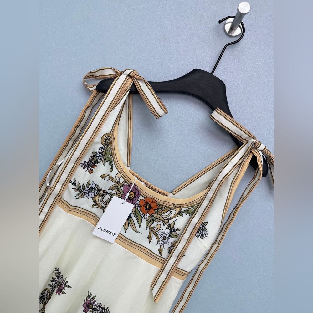 Alemais Vintage Floral Baroque Print Tie Shoulder Midi Dress - Picture 8 of 9